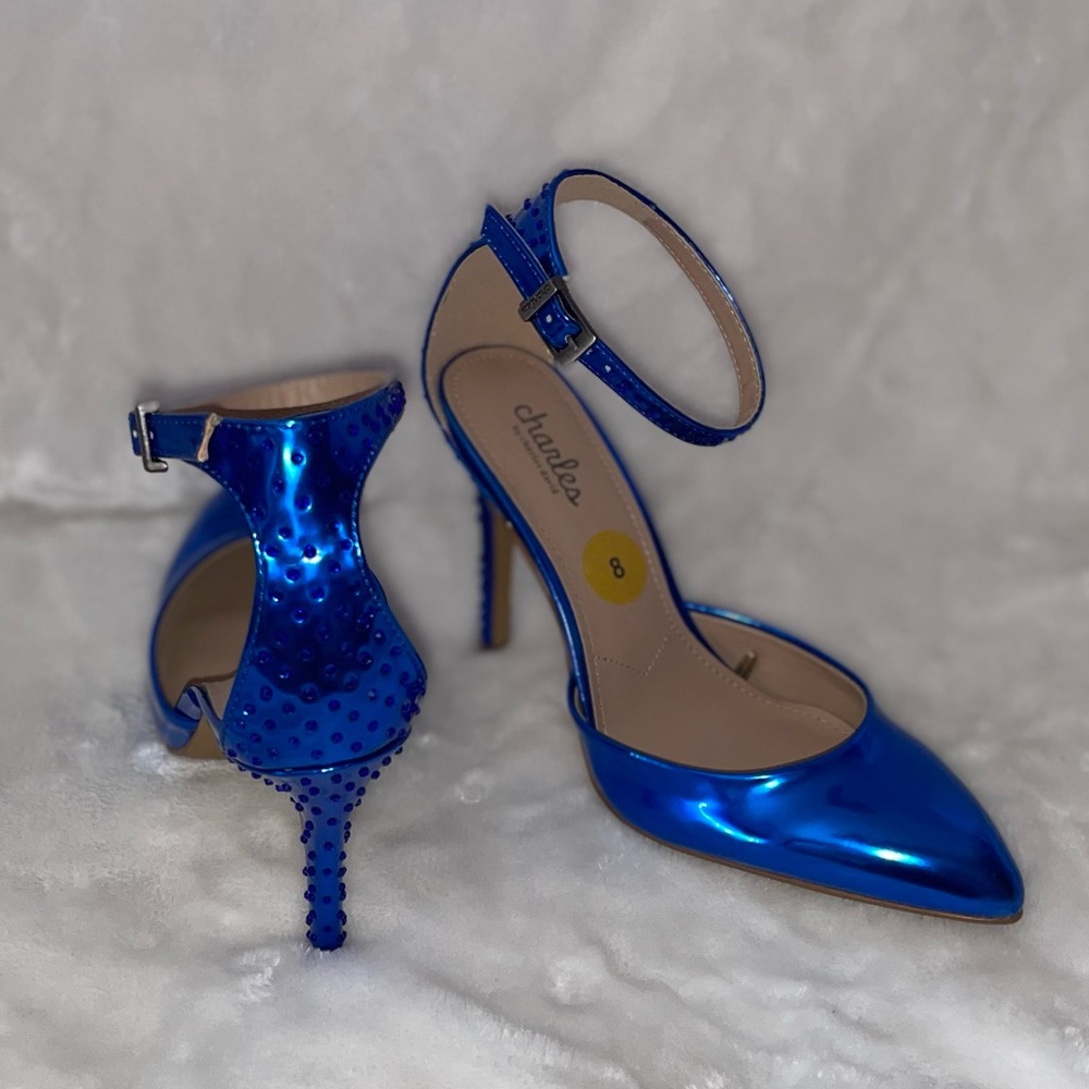 Charles By Charles David Metallic Blue Ankle Strap Heels - Picture 3 of 13